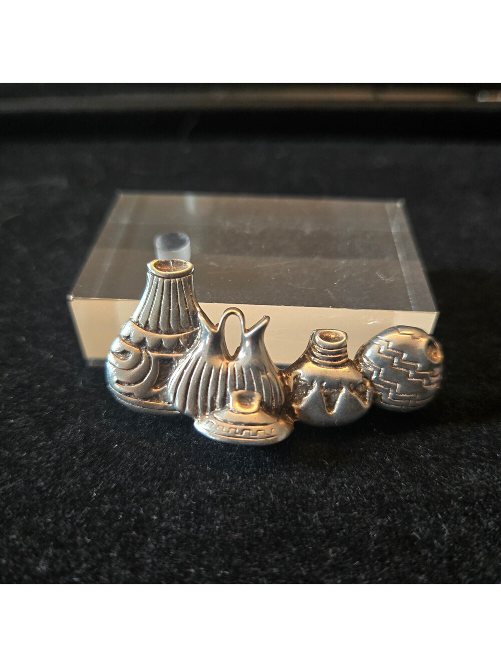 Vintage Sterling Silver Southwestern Pottery Brooch Navajo Pueblo Style 10.38g